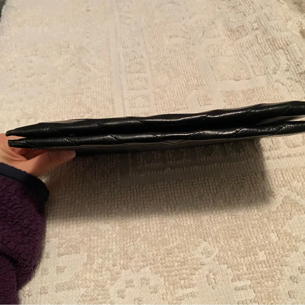 Yves Saint Laurent Black Leather Chevron Pouch Envelope Clutch - Picture 14 of 16